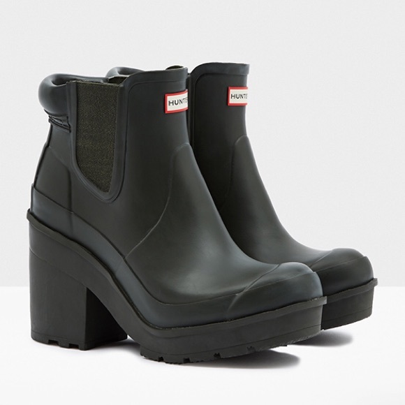 chunky heel hunter boots